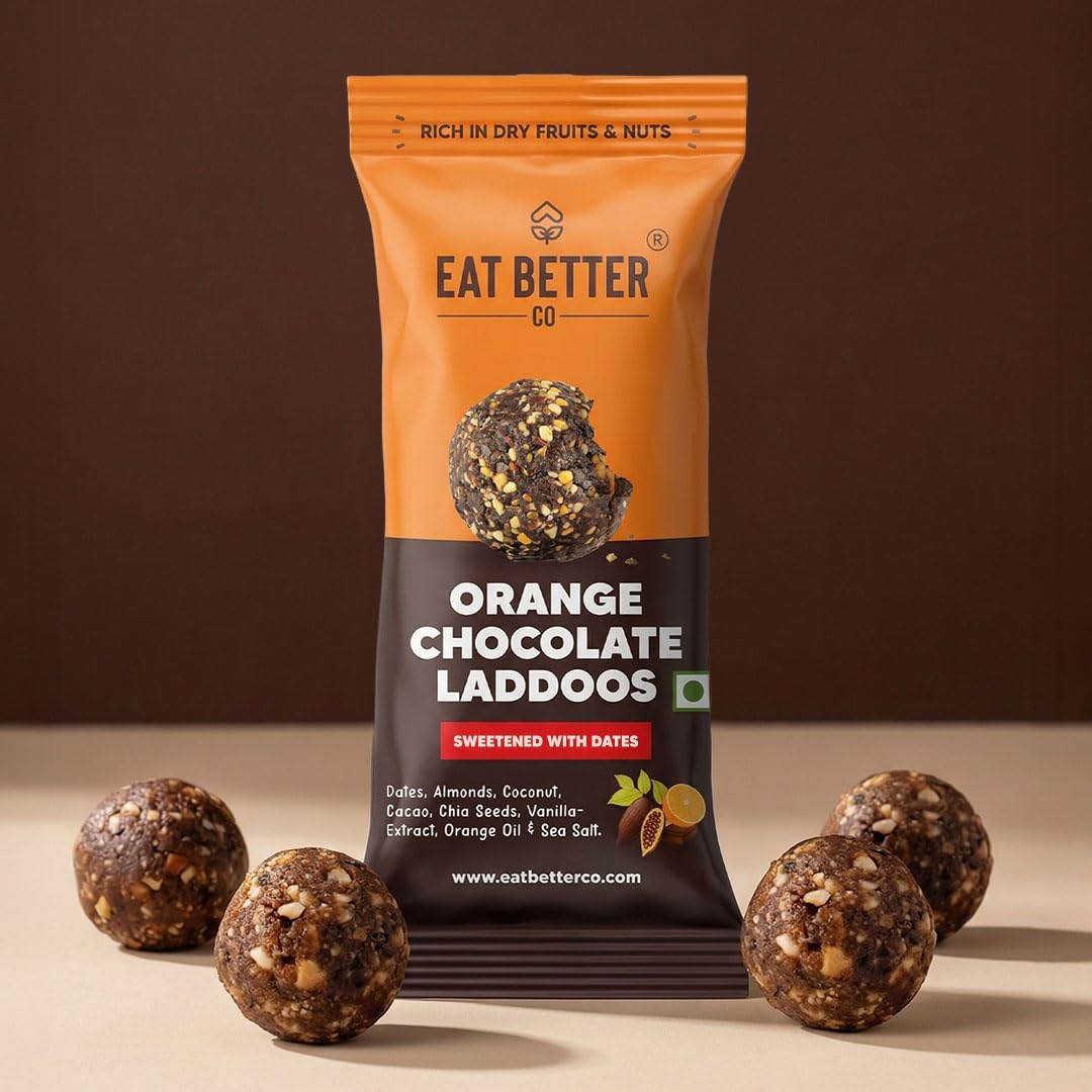 Orange Chocolate - Sugar-Free Laddoos | High Protein & Instant Energy | 95% Dry-Fruits - Healthy Chocolate β Healthy Snacks | Energy-Bar Replacement (Pack of 4 - 40gm)