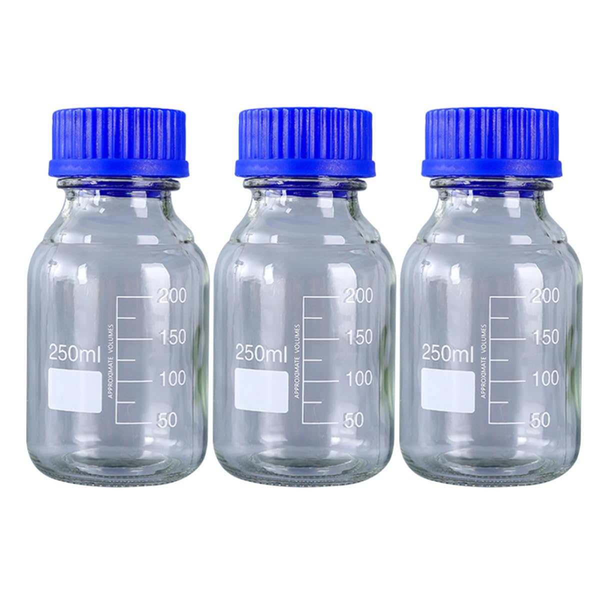 EXCEART 3 Piezas Botella de Muestra de Laboratorio de Vidrio 250ml Tapón Hermético y Resistencia a Caídas para Uso en Laboratorios y Aplicaciones Químicas