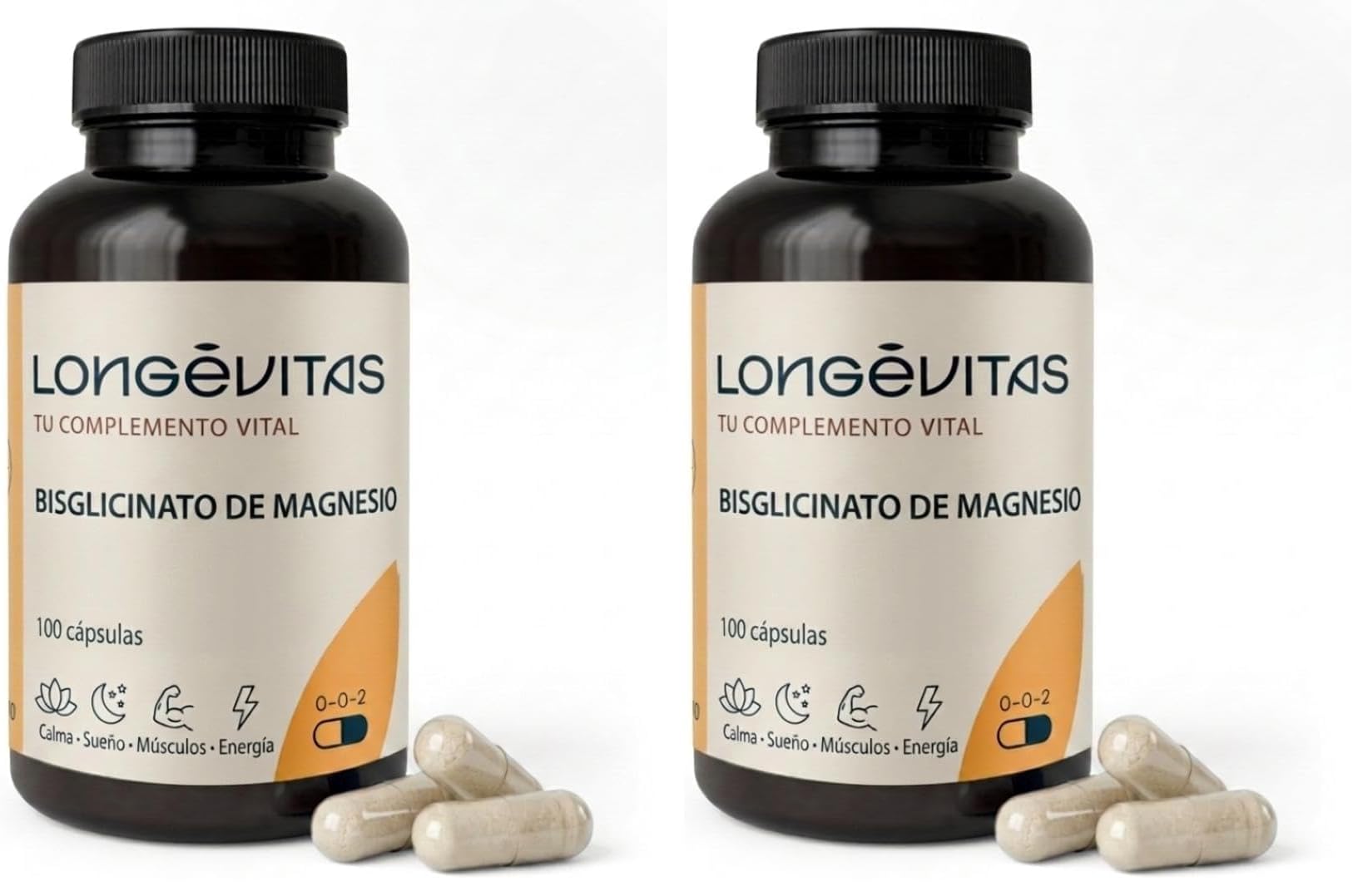 Magnesio Bisglicinato - Alta Absorción con Vitamina B6 y Glicina - Magnesio Cápsulas para Sistema Nervioso, Músculos y Energía - Reduce Cansancio y Fatiga - 100 Cápsulas (Paquete de 2)