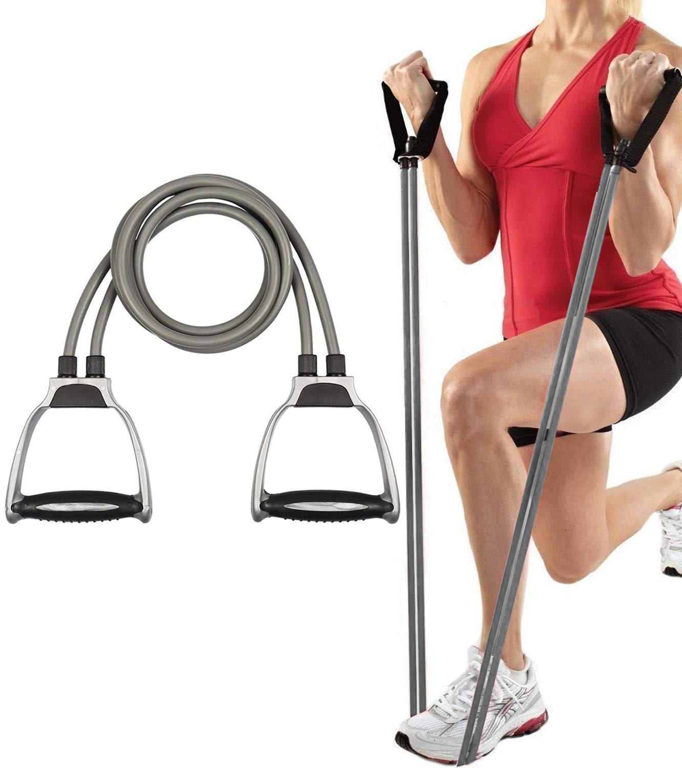 EVERNEST Double Resistance Bands Toning Tube Exerciser with D Handle Fitness Rope Rubber Bands for Fitness Equipment Expander Exercise Tube Training (Multicolor)