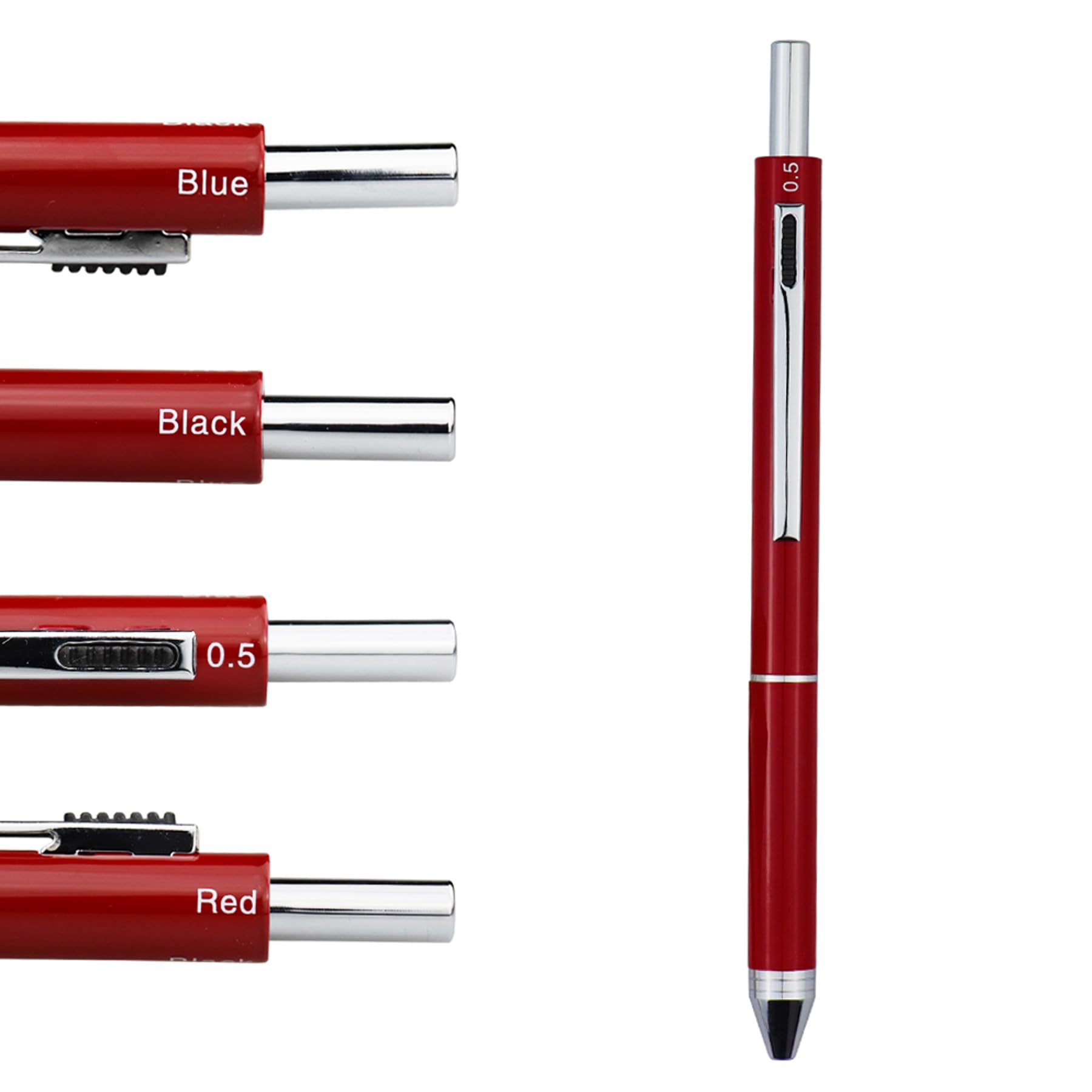 DUNBONG Metal Multifunction Pen, 4 in 1 Multicolor Pen, 0.5mm Mechanical Pencil, 1-Count (Red)