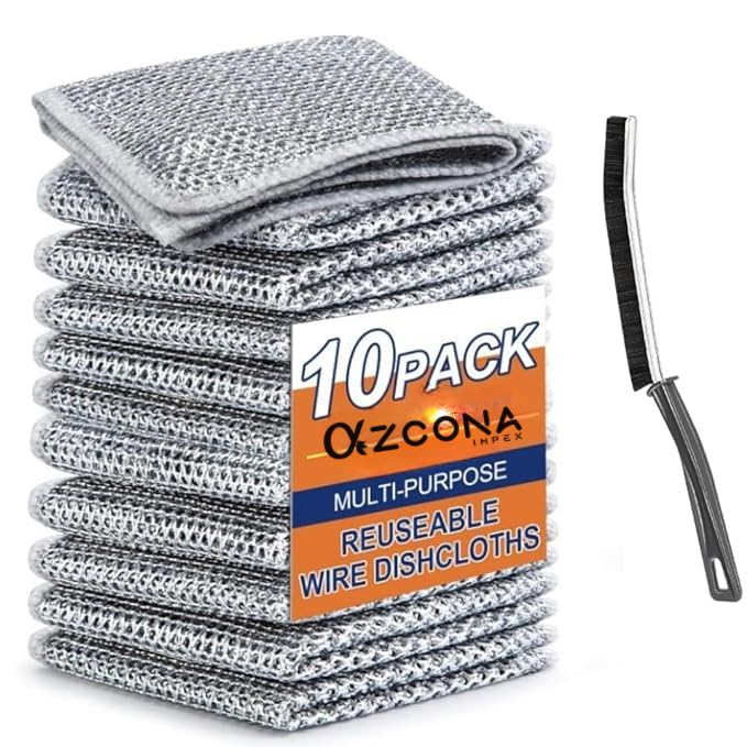 AZCONA IMPEX® 10Pack Non-Scratch Wire Dishcloth & Gaps Cleaning Brush, Multipurpose Wire Dishwashing Rags for Wet and DryReusable, Wire Cleaning Cloth for Kitchen, Sinks (10 Cloth+1 Brush) (B0CW33BX45) Amazon Price History, Amazon Price Tracker
