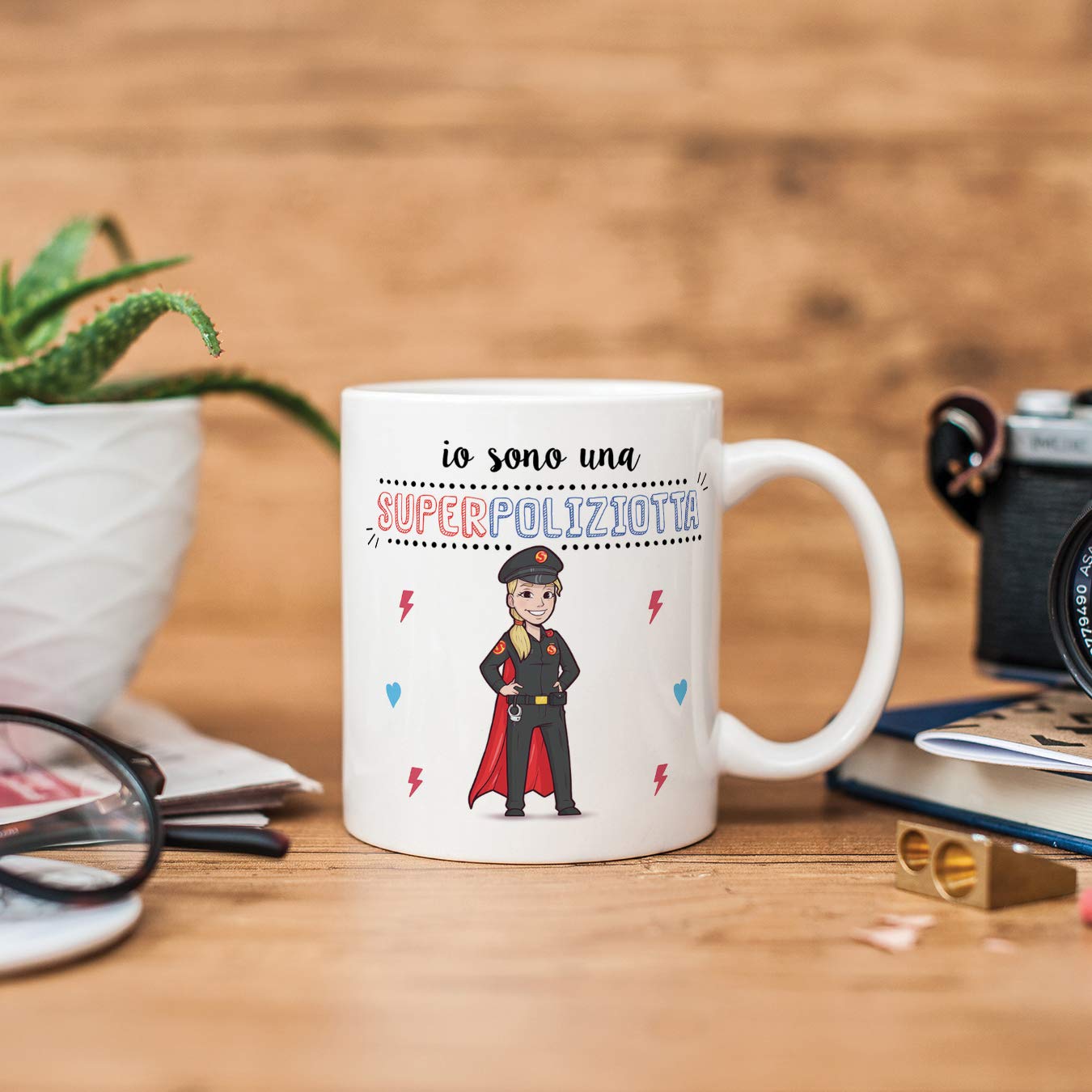 Mugffins (Tazza in Francese) Poliziotto Originale Tazze di caffè e Colazione per Dare Lavoratori Professionisti - I am a Super Policeman - Ceramic 350 ml