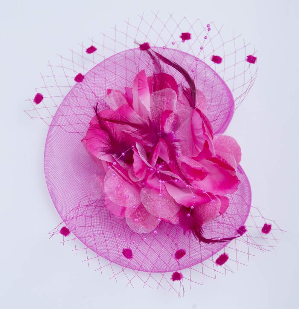 Fascinators Hats for Womens 50s Headwear with Veil Flower Cocktail Wedding Tea Party Church Derby Hat