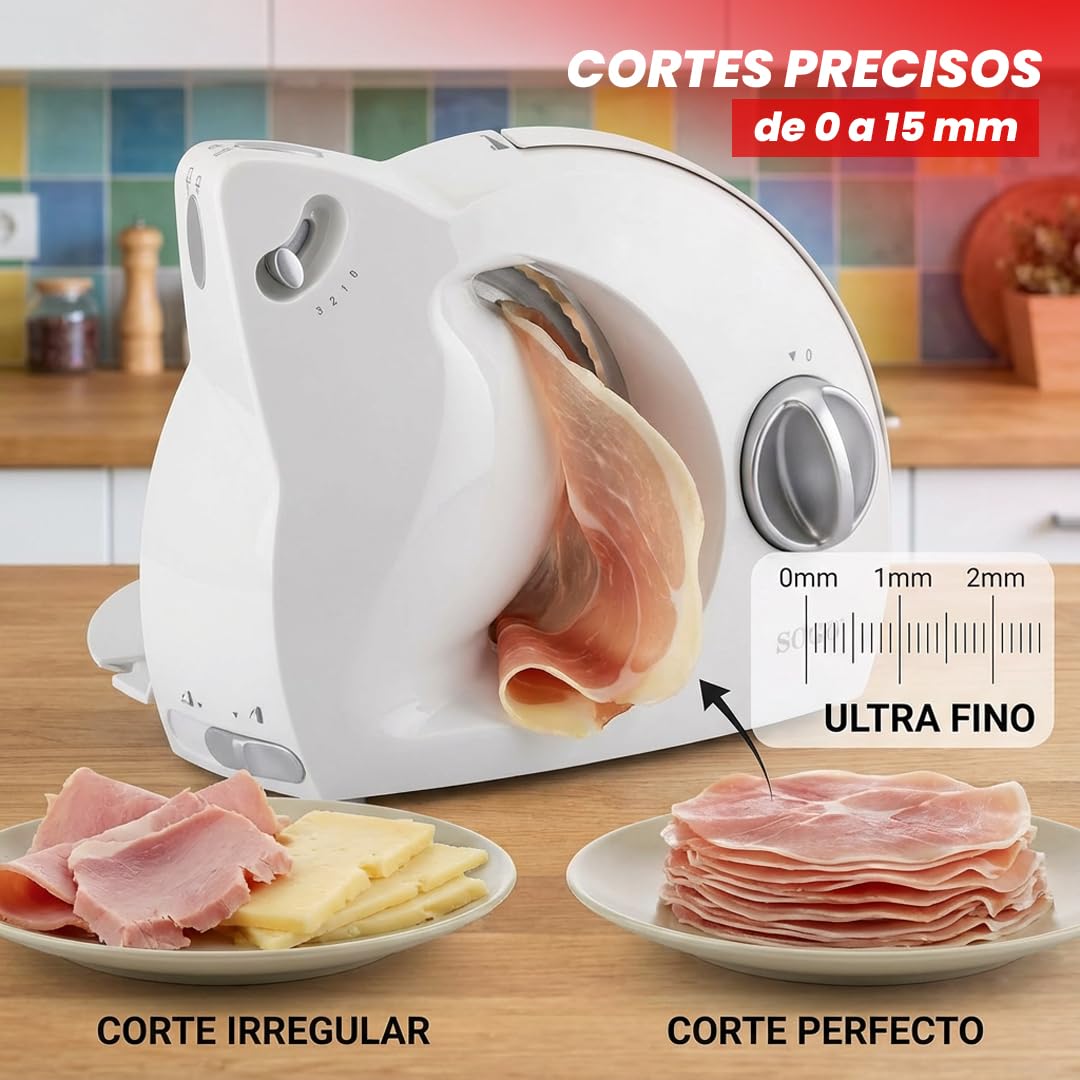 Sogo Cortadora de Fiambre Plegable con Cuchilla Dentada Circular 170mm Acero Inoxidable - Cortafimabre Eléctrico con 3 Niveles de Potencia - Máquina de Cortar Embutido con Botón de Seguridad