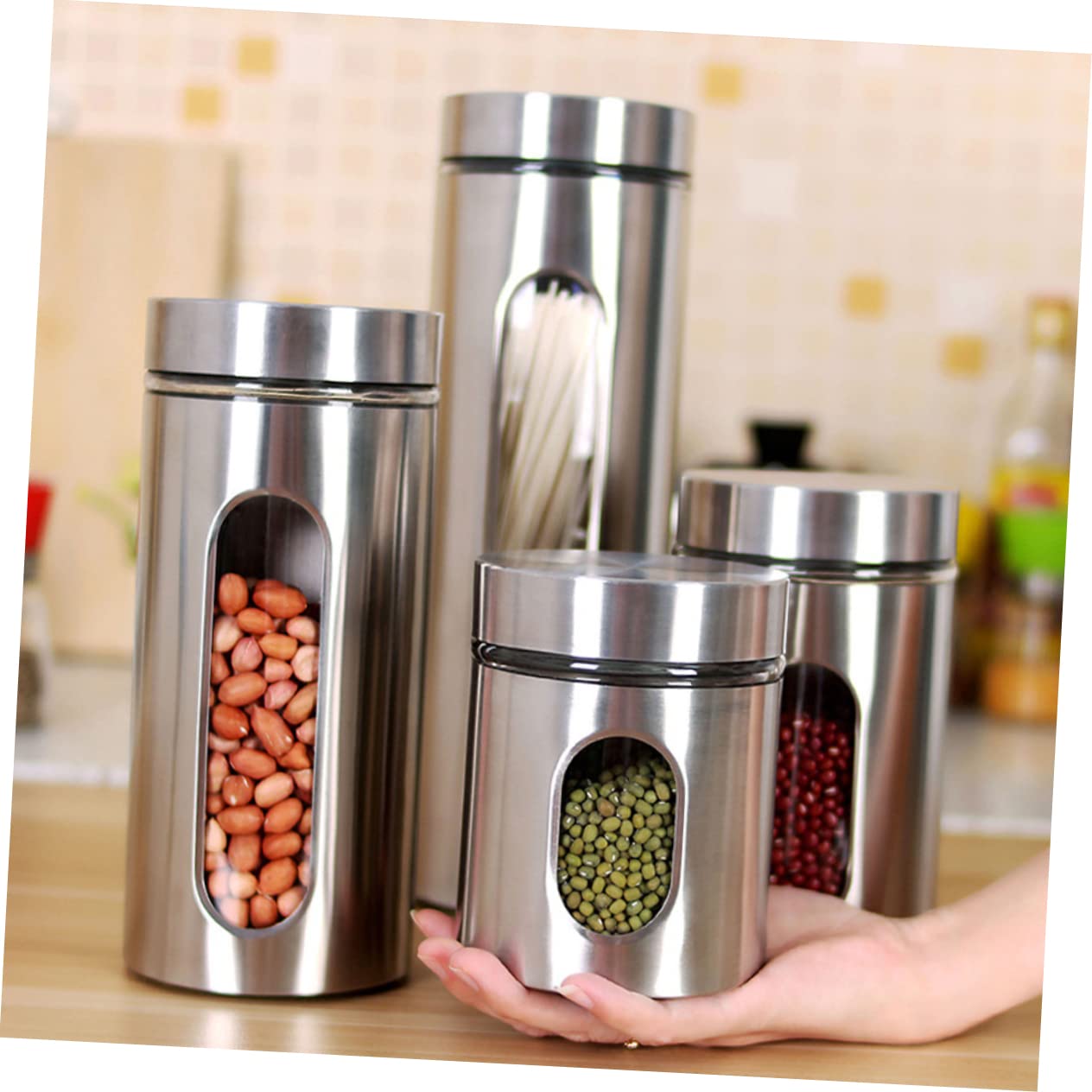 Cabilock Contenitore Alimentare Ermetico in Acciaio Inox e Vetro 950ml | Argento, Chiusura Affidabile, Mantiene la Freschezza, Metodo di Conservazione per Alimenti Secchi, Stoccaggio Cucina