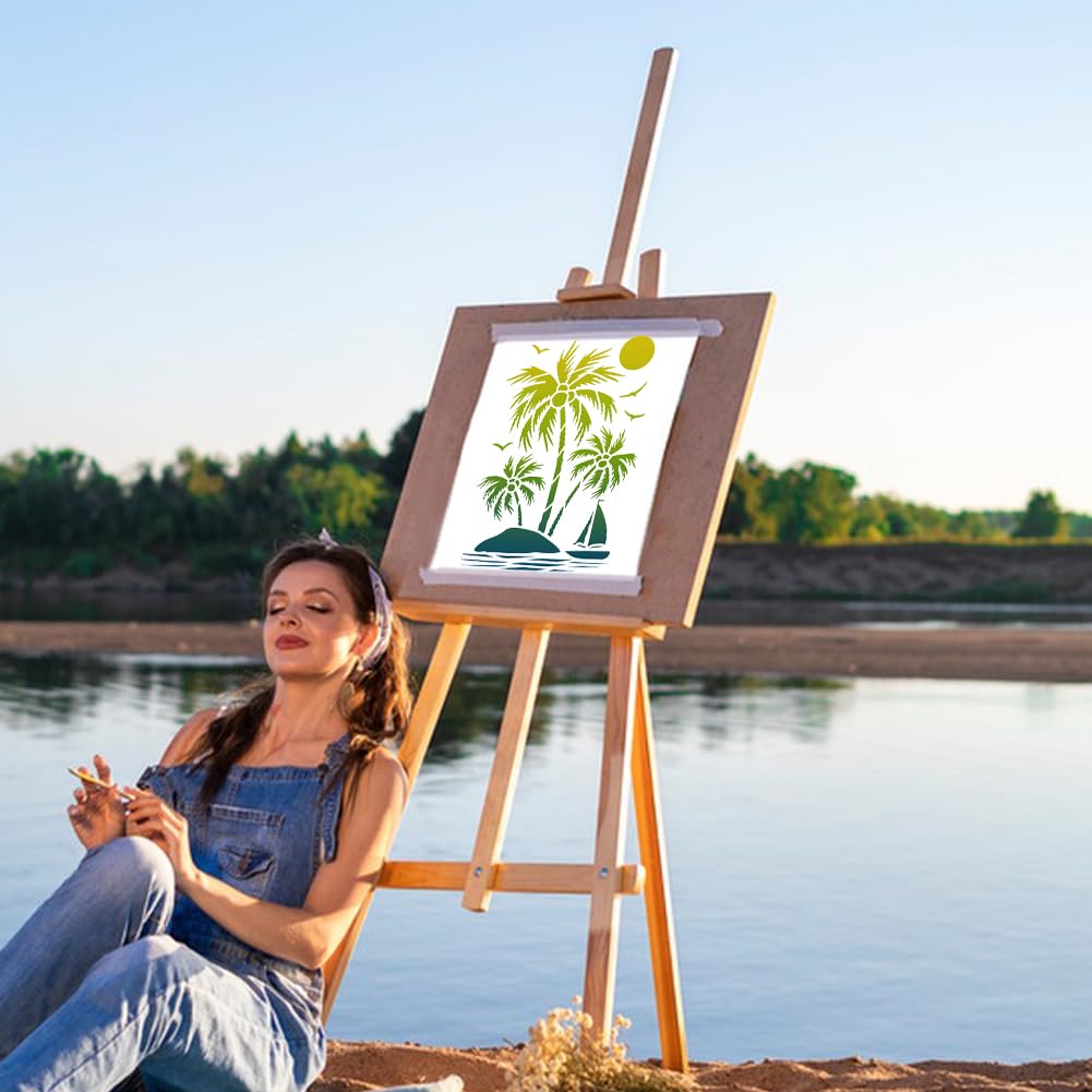 FINGERINSPIRE Surf Auto Schablone A4 - Wiederverwendbare Malvorlage Mit Palmen & Wellen