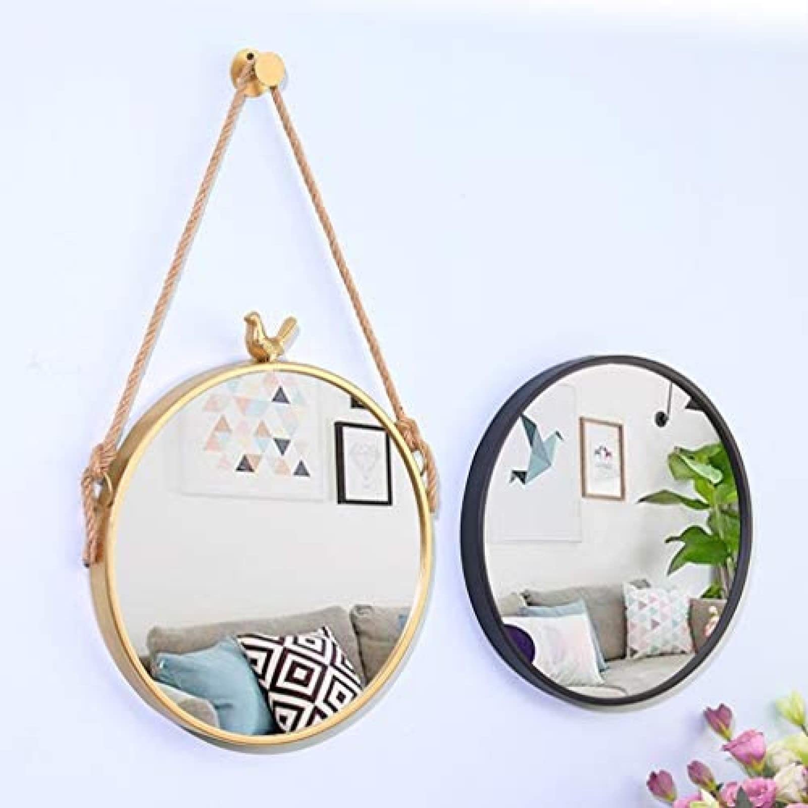 Amazon｜壁掛けミラー 鳥の装飾ミラー付き - 27.6インチ ラウンド