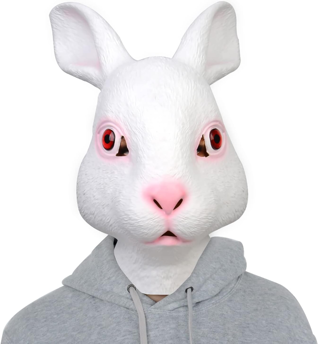 HugOutdoor Easter White Bunny Mask Carnival Cosplay Latex Full Head Animal Mask Halloween Rabbit Mask for Costume Props