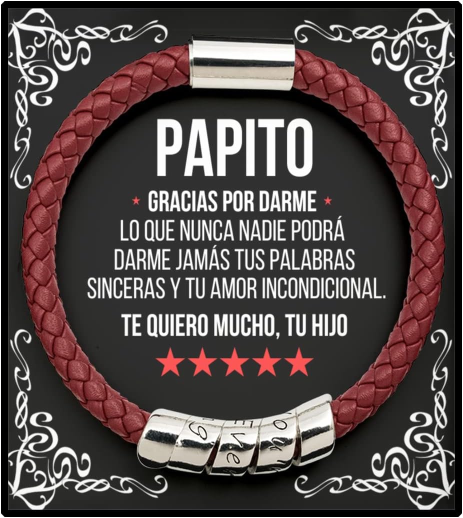 Papa regalo | Man Maroon Bracelet Brazalete, esclava, manilla Personalized Engraved Love Quote Para Papa de hijo Dia del padre, papi, padrino, padrastro, cumple navidad, Regalos Para Hombre