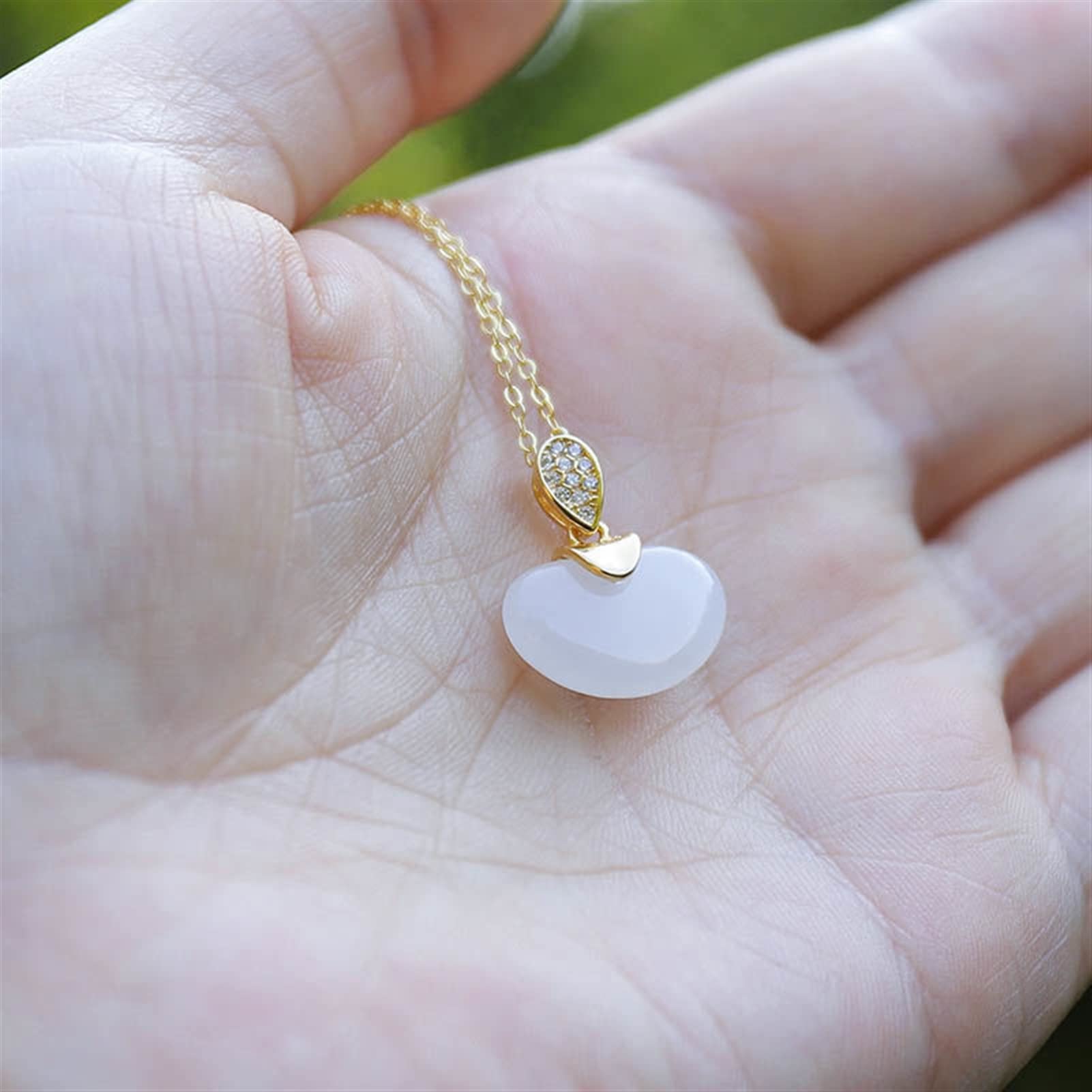Collier En Jade Blanc Naturel (159 Carats) - Argent Massif 925 - Longueur 44 Cm - Neuf Sur Mesure