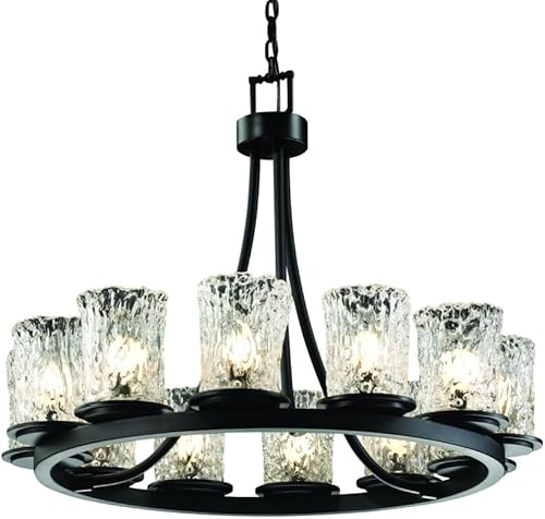Justice Design Group GLA-8768-16-AMBR-DBRZ Veneto Luce Collection Dakota - Lámpara de araña de 12 luces, diseño corto