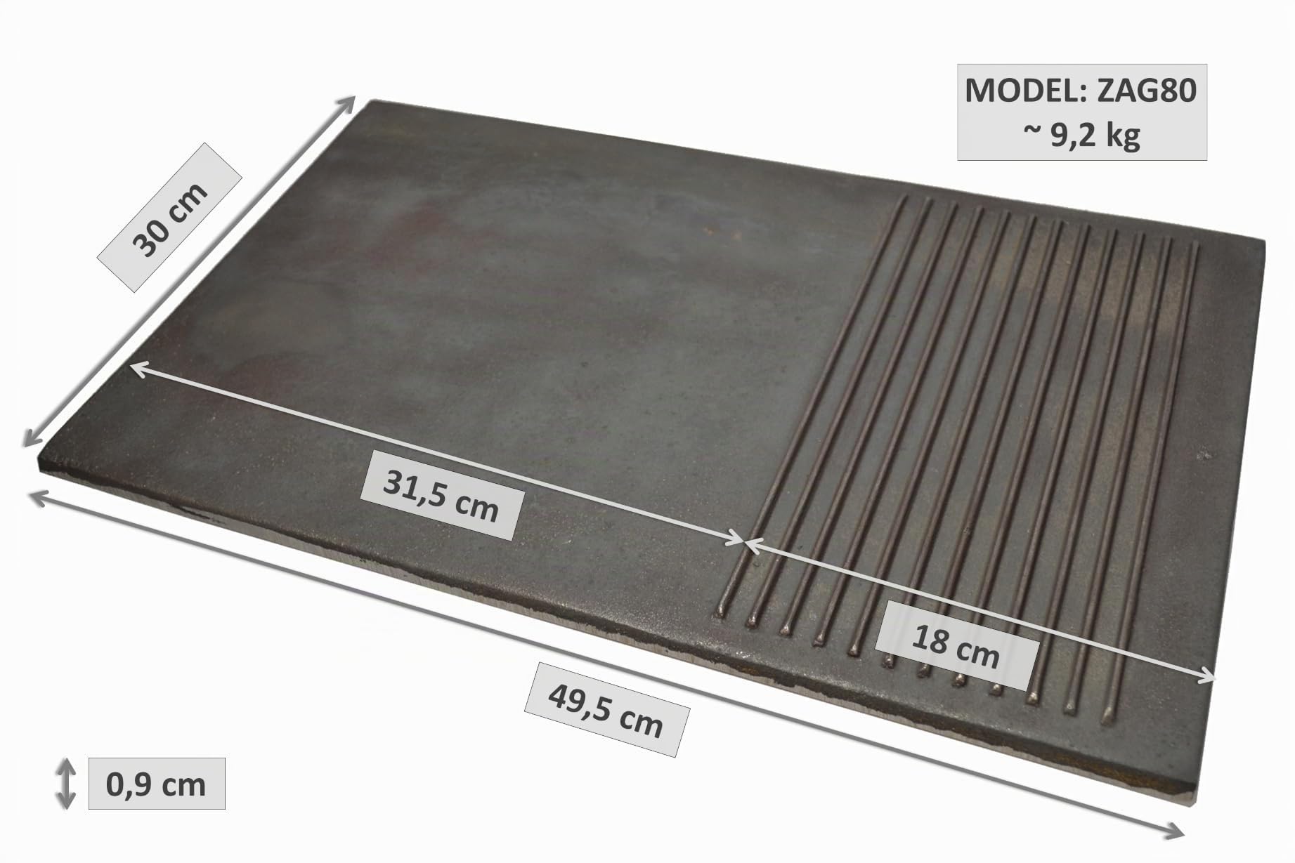 SEZAM Plaque de cuisson en fonte lisse 50 x 30 cm (49,5 x 30 cm)