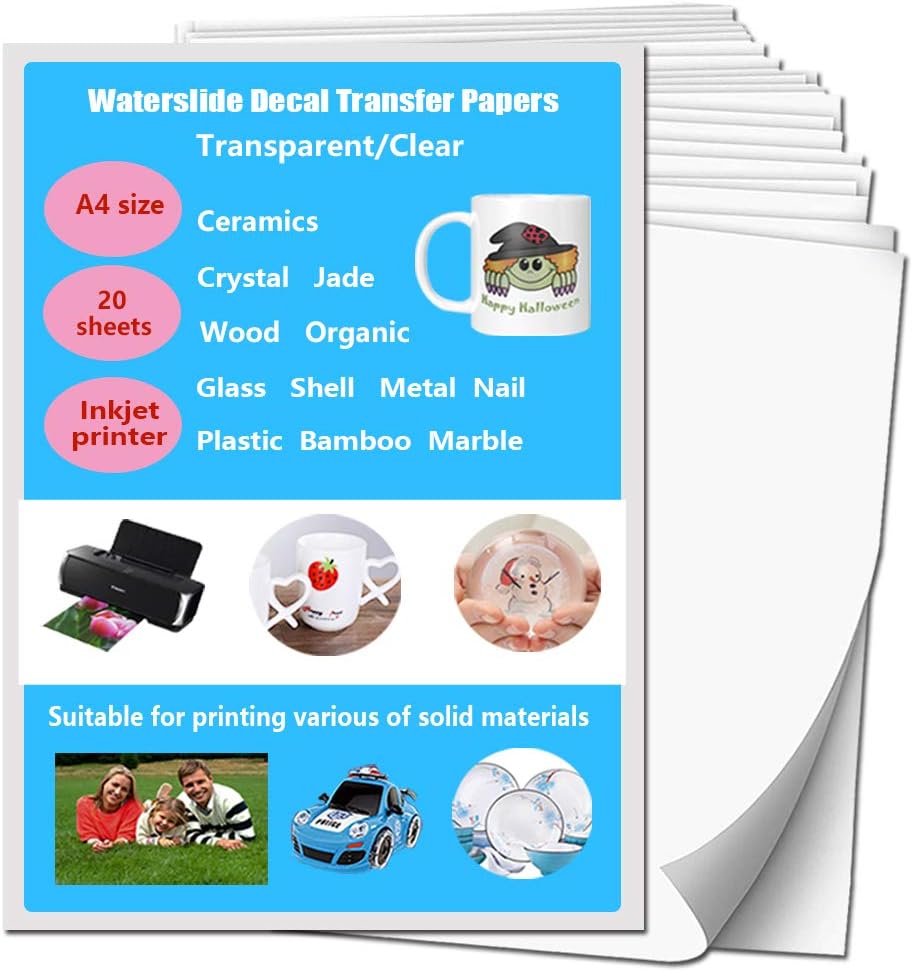 Waterslide Decal Paper Inkjet Clear 20 Sheets Premium