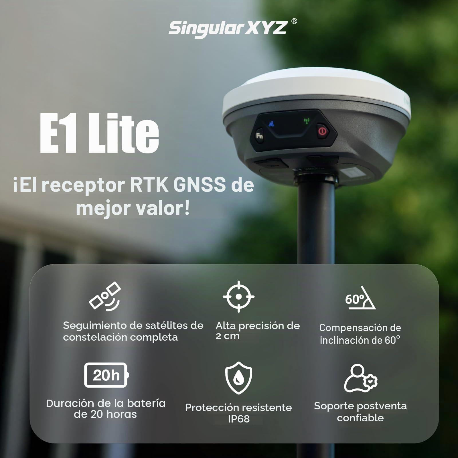 Estación base E1 Lite RTK – Receptor GPS GNSS de alta precisión para topografía, mapeo de drones y RTK Rover, certificado FCC, compatible con receptores GNSS RTK de terceros (sin trípode)