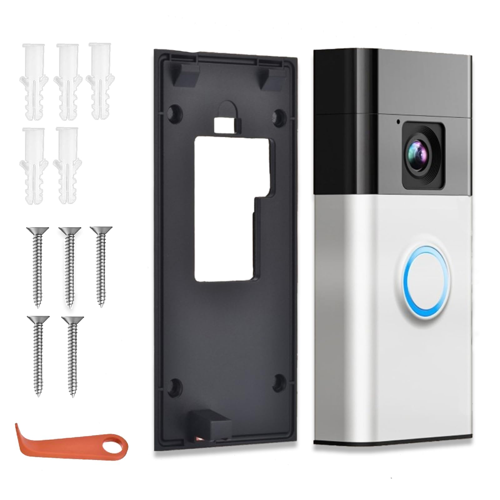 Terilamy Ring Doorbell Mount No Drill, Adhesive Ring Doorbell Bracket, Ring Doorbell Sticky Mount, Wall Mount Ring Doorbell Mounting Bracket Back Plate Replacement For Apartment Home Office
