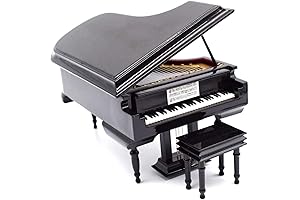 Mini Grand Piano Music Box with Bench, Elegantly Black