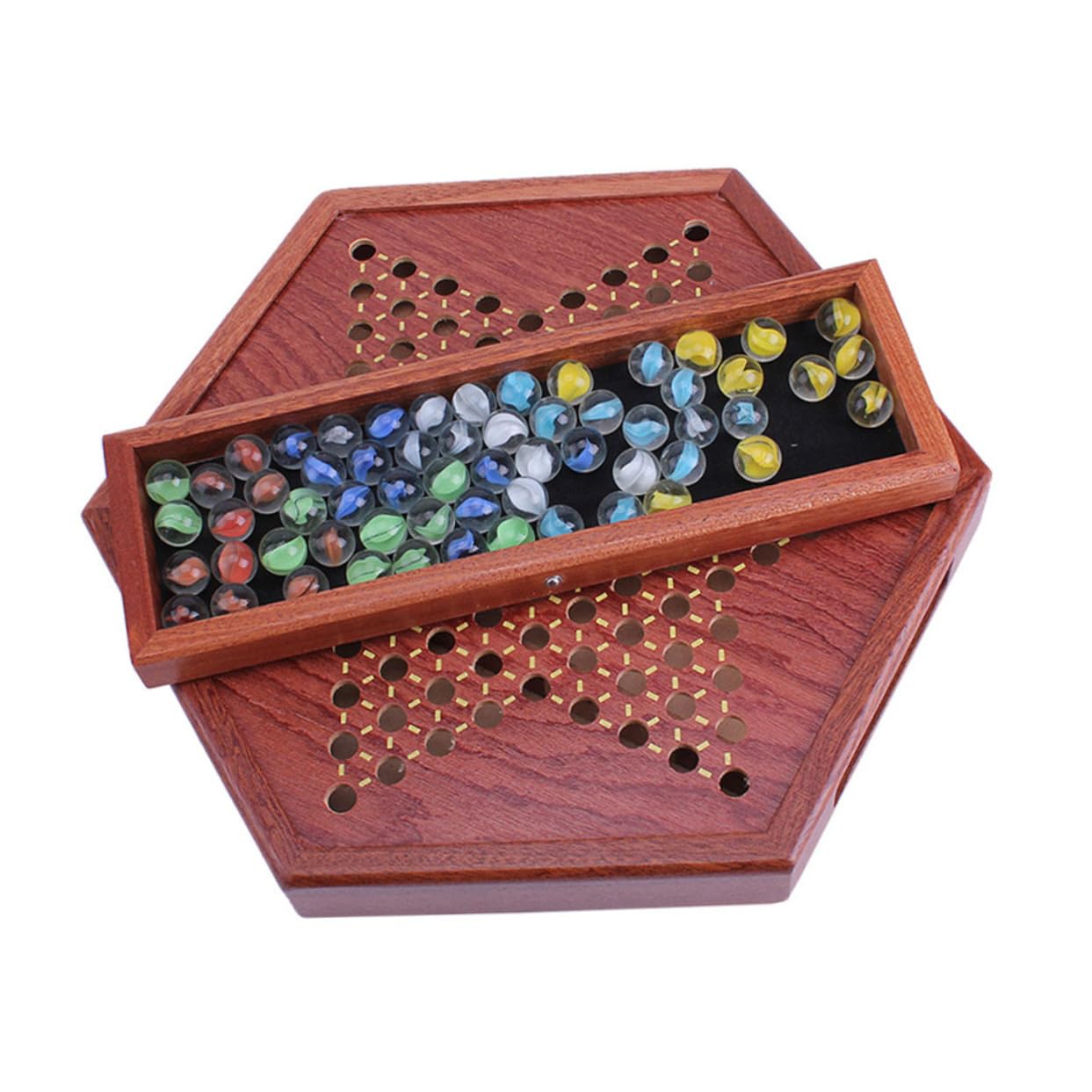 Damas Chinas de Madera Hexagonales con Cajones, Juego de Tablero