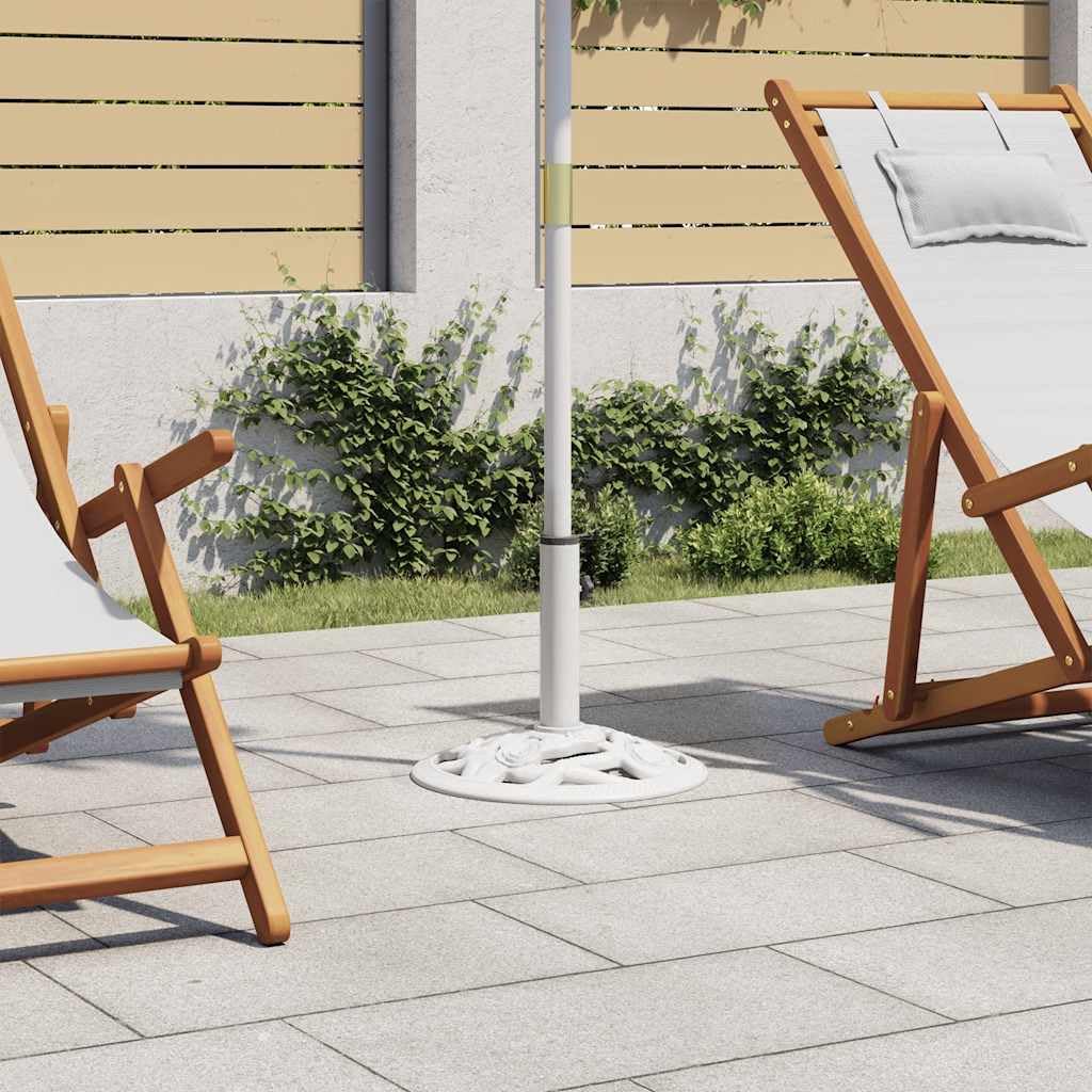Stojak na parasol przeciwsłoneczny, biały, z żeliwa, 9 kg, 40 cm, z adapterem do drążków parasoli 35, 38, 48 mm, na balkon, taras, do ogrodu, stabilna podstawa z dekoracyjnym kwiatowym wzorem