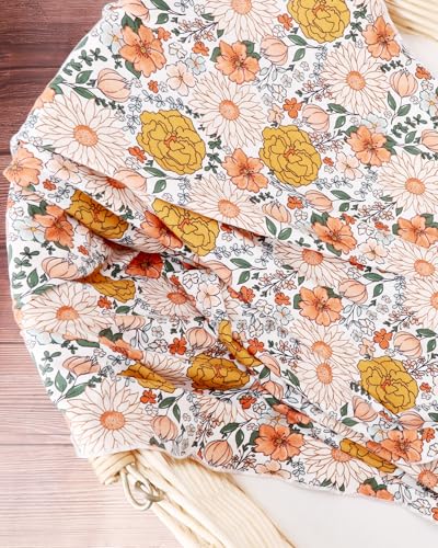 Image of DRESHOW BQUBO Baby Girl Newborn Receiving Blanket with Bow Hat Headband Wooden Birth Announcement Card Set Baby Floral Print Nursery Swaddle Wrap