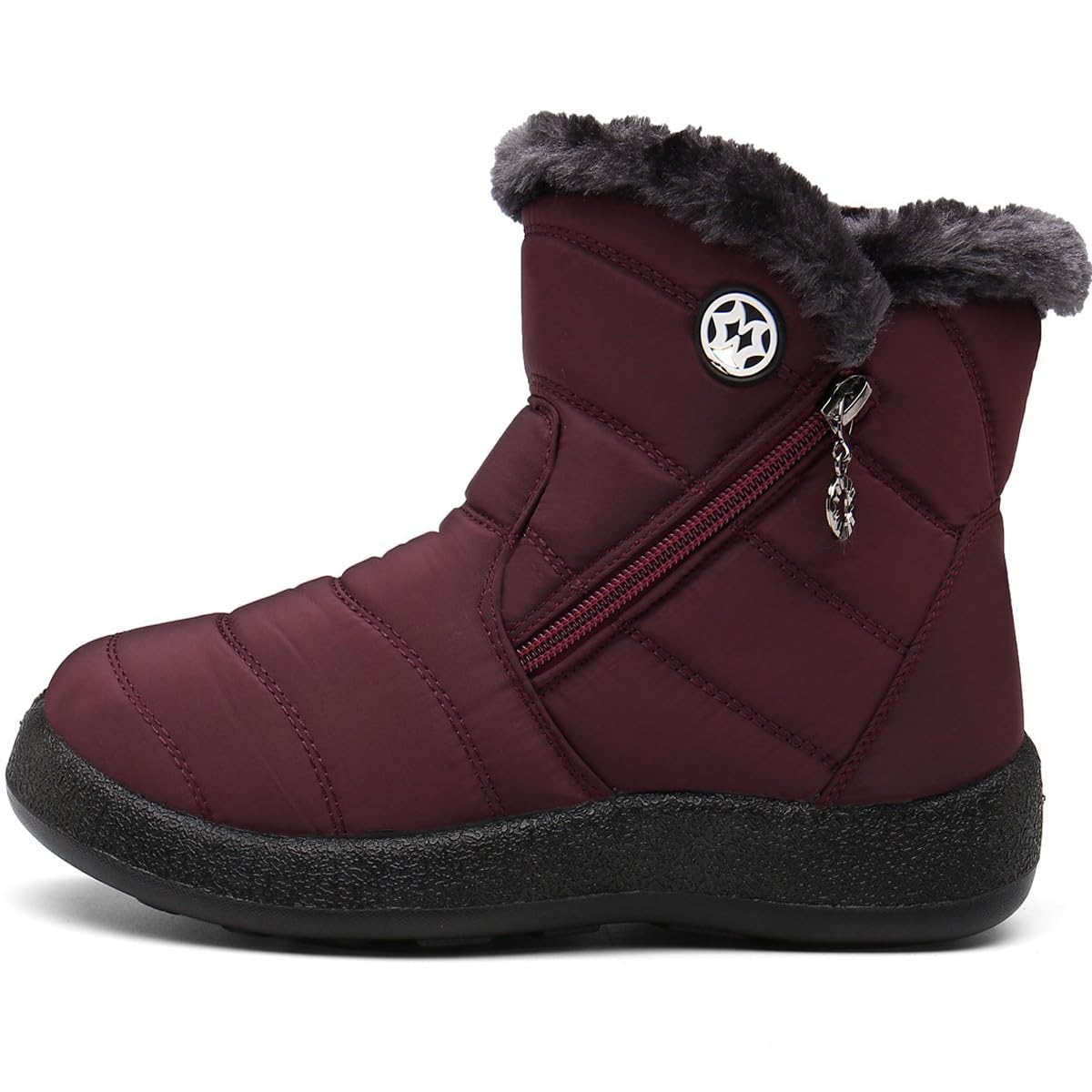 Stivali Donna Stivaletti Invernali Impermeabili Cerniera Stivali da Neve Cotone Caldo Peluche Caviglia Boots Bassi Scarpe Ultraleggero