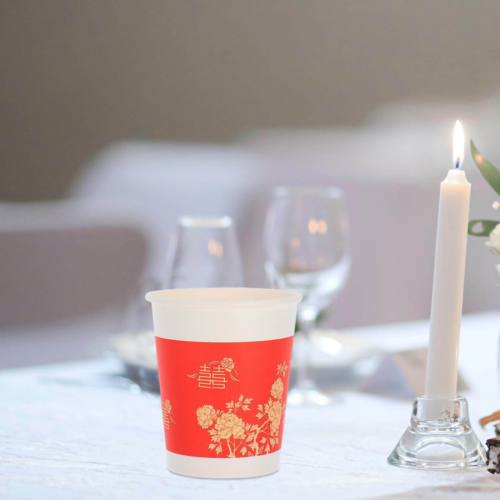 TOYANDONA Bicchieri di Carta Rossi Matrimonio Cinesi Doppia Felicità Tazze da Caffè Usa e Getta Festa