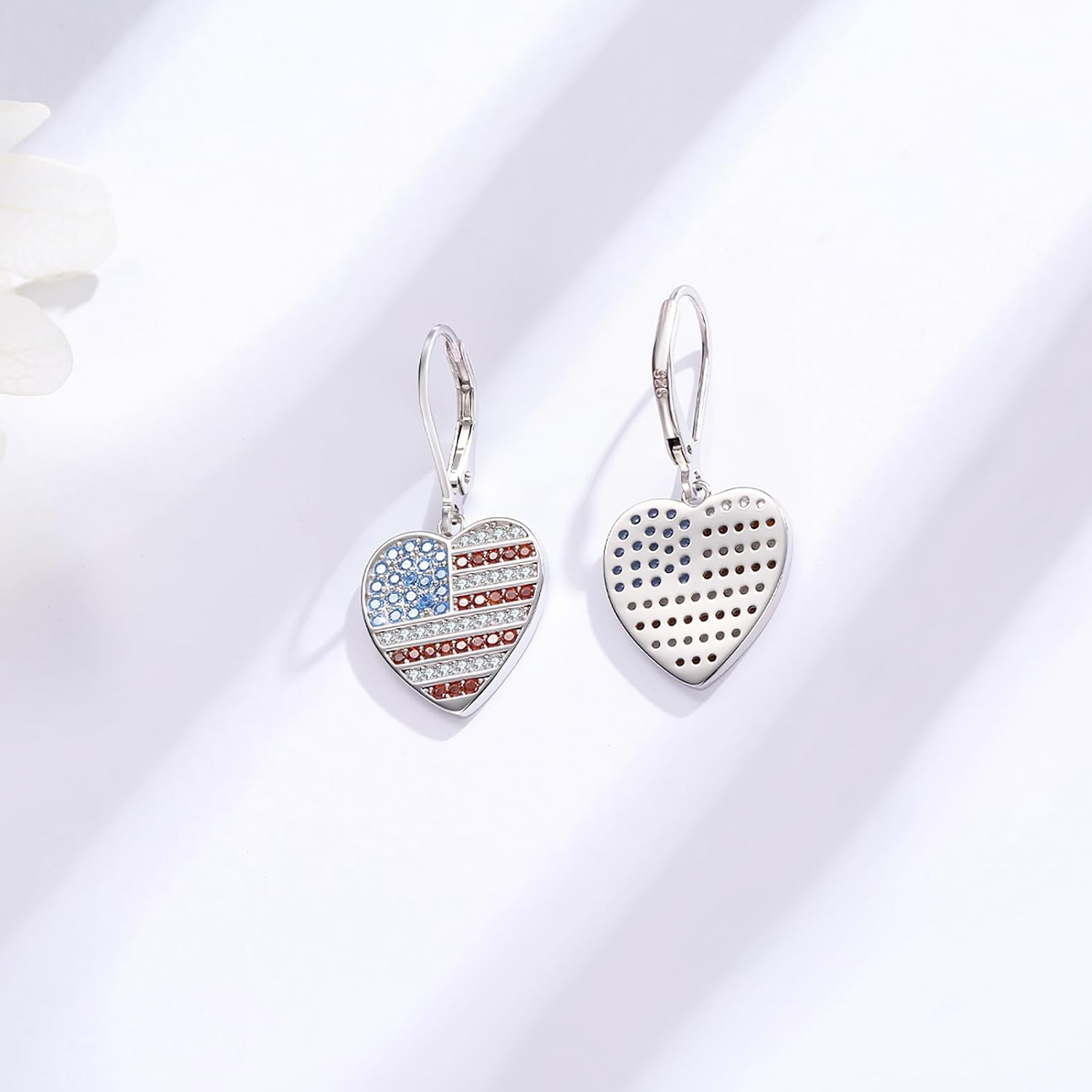 JUSTKIDSTOY American Flag Earrings for Women 925 Sterling Silver Cross/Star/Heart/Rock and Roll Leverback Earrings Dangle Hoop Earring Patriotic Jewelry 4th of July Gifts