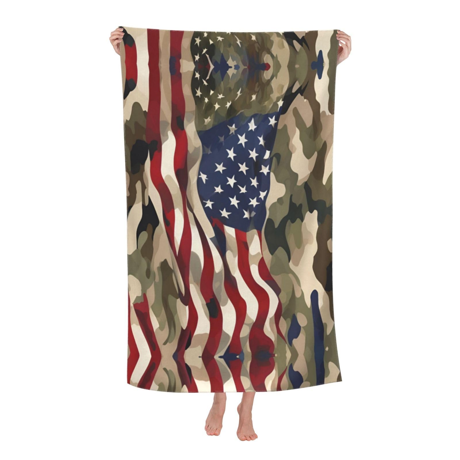 Pojknbv White American Flag Camouflage Print Oversized Adult Beach Towel Quick-Dry Comfortable Lightweight Travel Pool Camping
