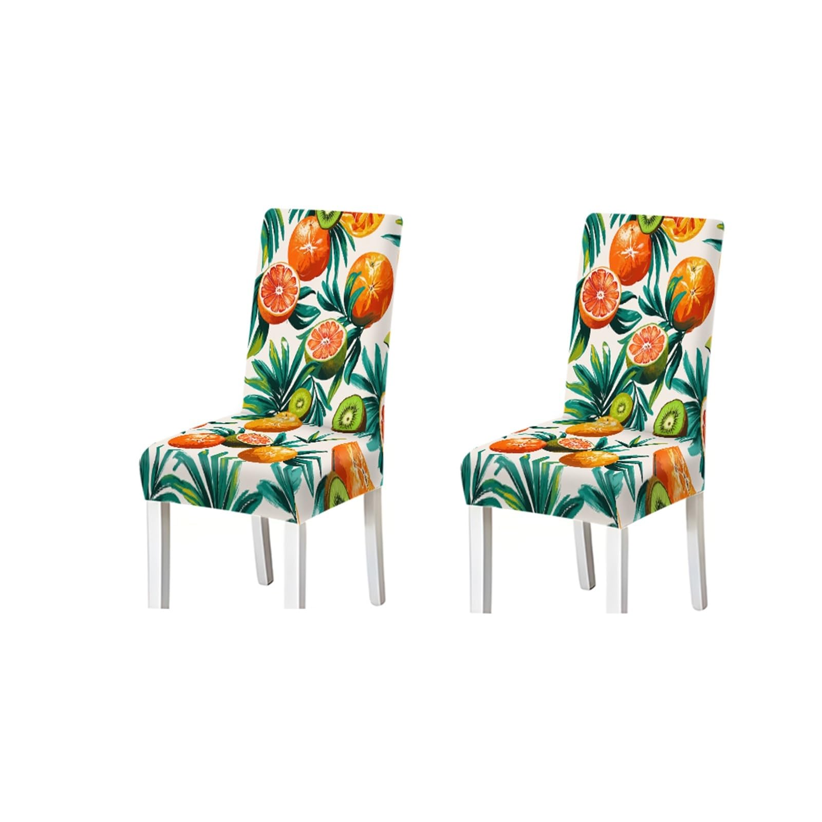 Kxuauv One Color Watercolor Tropical Orange Kiwi Fruit Floral Pattern Print Dining Chair Covers Set Of 2/4/6, Stretch Slipcovers For Kitchen Dining Room Seat Protectors For Restaurant Hotel Party(2Pcs Chair Cover)