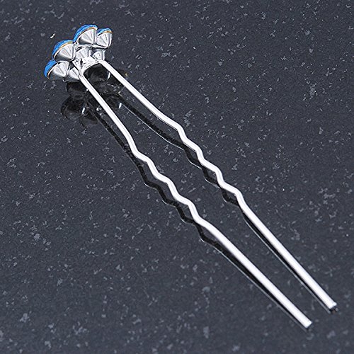 Miniatura 4 de Juego de 6 horquillas para noviabodabailefiesta de cristal austriaco azul cielo margarita flor en tono plateado