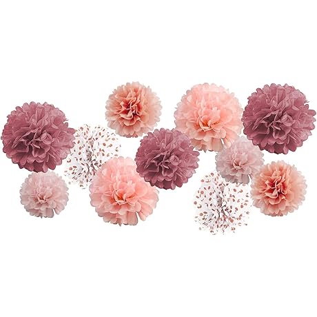 12 Piece Rose Gold Gradient Rose Gold Dot White Paper Pom Poms Decorations