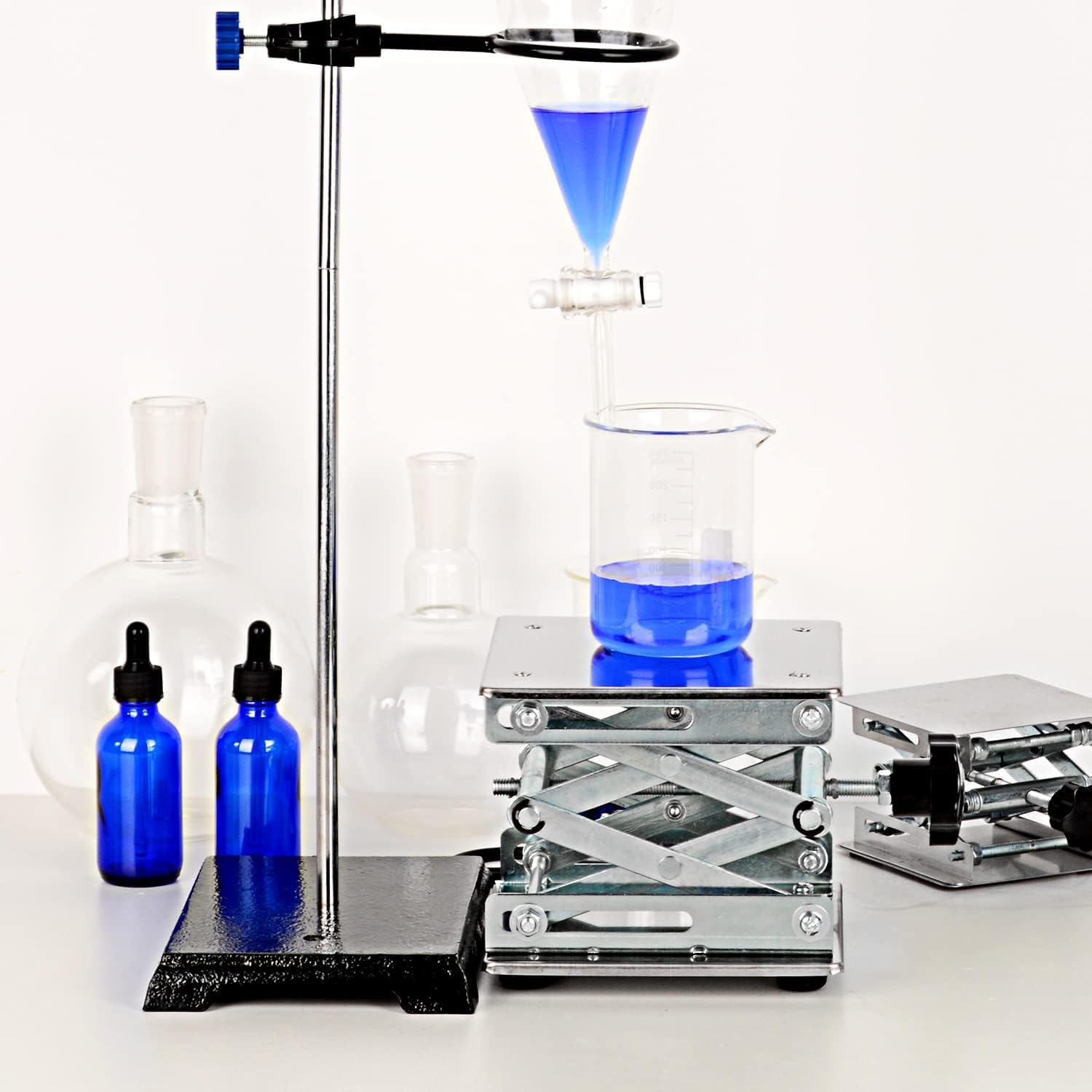 Table Élévatrice de Laboratoire en Acier Inoxydable 300 x 300 mm, Plate-Forme de Levage Manuelle, Hauteur Réglable de 90 à 460 mm, Capacité de Charge 25 kg, pour Expériences Précises