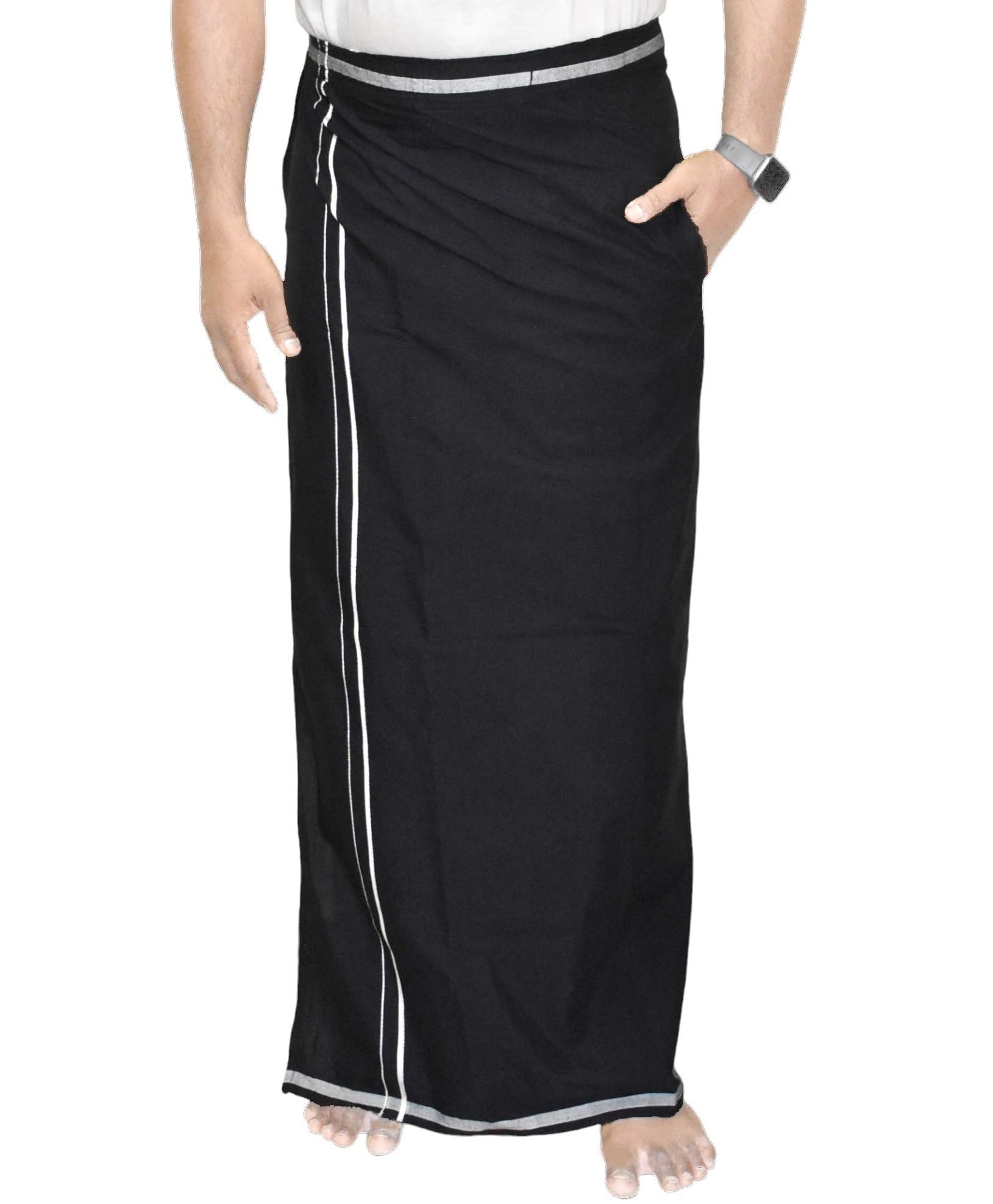 tuni mani (Mini Border Men's Cotton Welcro Pocket Dhoti, Vesti/adjustable for all size (Single Dhoti)-picture-33
