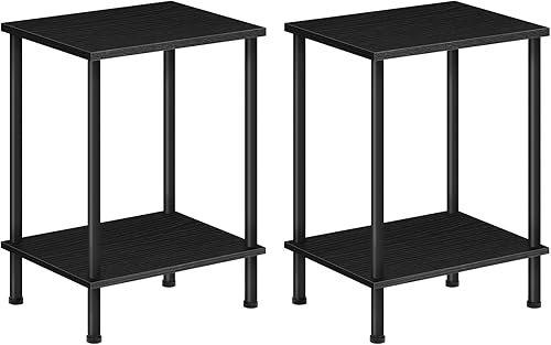 HOOBRO Juego de 2 mesas auxiliares pequeñas, mesita de noche con estantes de almacenamiento de 2 capas, mesa de sofá para espacios pequeños, sala de