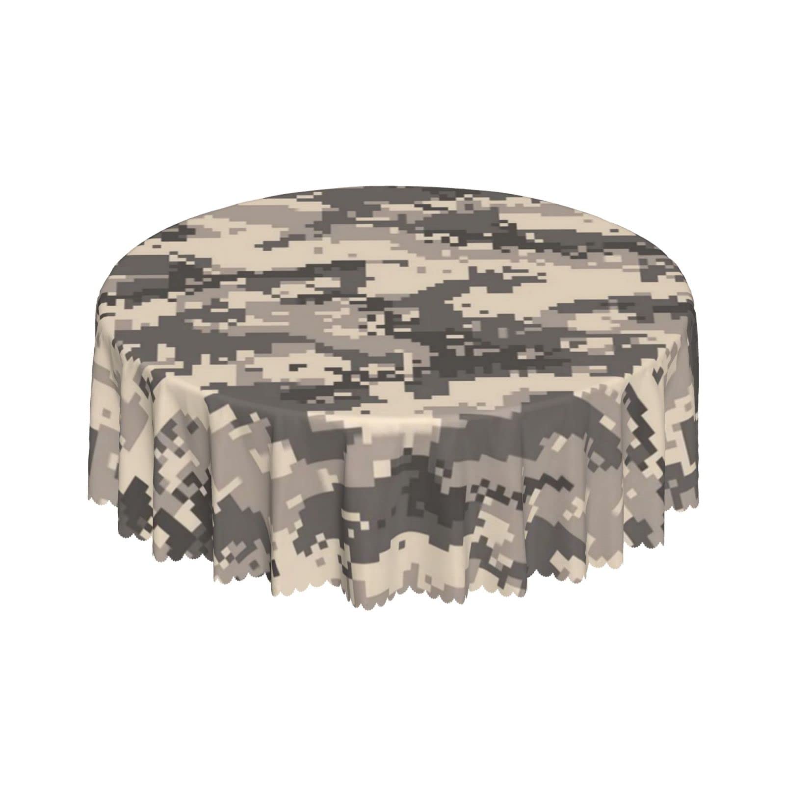 Lsjuee Brown Desert Camouflage Round Tablecloth 60 Inch Printed Washable Tablecloth for Dining Party Holiday Fall Home Decorative