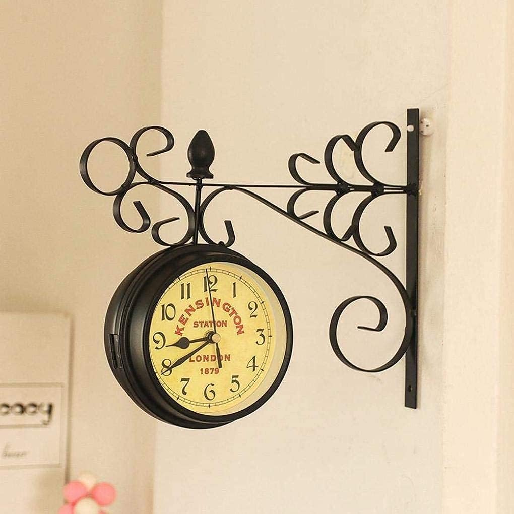 Garden Clocks Outdoor Waterproof, Vintage Double-Sided Rotation Metal Rack Outdoor Clocks for The Garden Wall Mounted Battery Powered