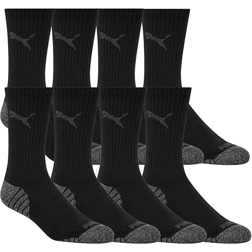 Puma Drycell Men's Crew Socks, 8 Pairs, Black, Fits Shoe Sizes 6-12