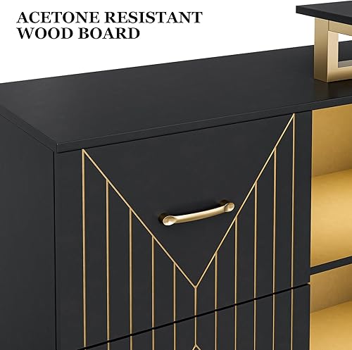 Miniatura 5 de Paddie Mesa de manicura para tecnología de uñas con cojín de muñeca, escritorio de esquina para uñas con 2 cajones y 2 estantes, estación de