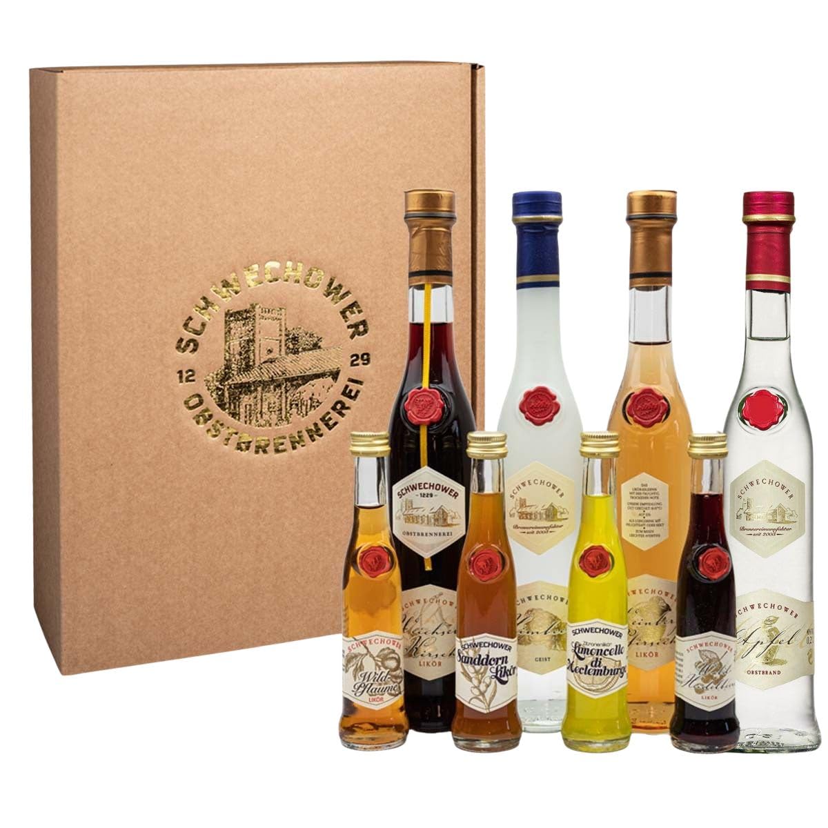 Mecklenburger Schnapsgeschenk No.13116 | Liköre - Brände - Geiste - Geschenkset | Geschenkverpackung | Schwechower Brennerei (1229)