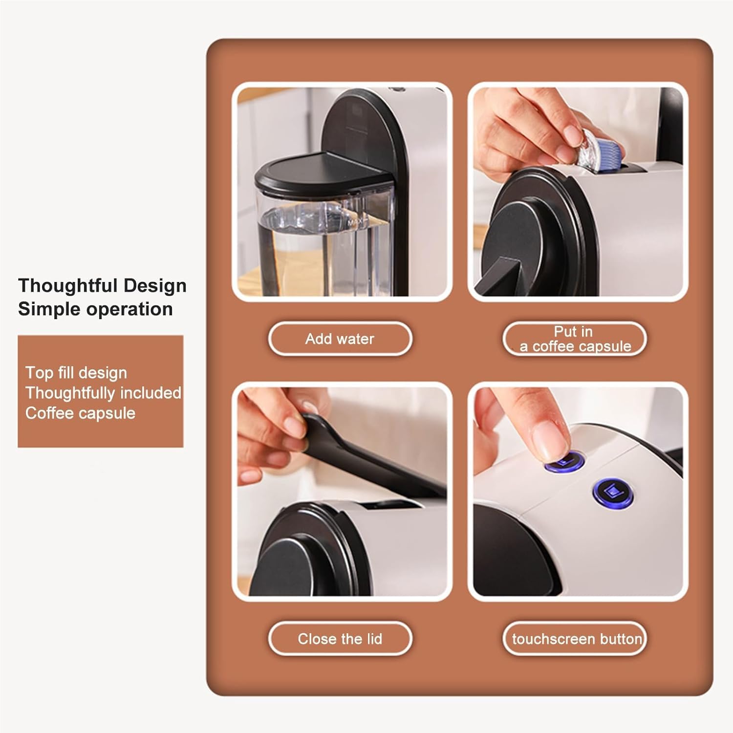 Máquina de café espresso, cafetera totalmente automática, tanque de agua de 800 ml, bomba italiana ODE de 20 bares, compatible con cápsulas Nespresso, molinillo compacto para uso doméstico