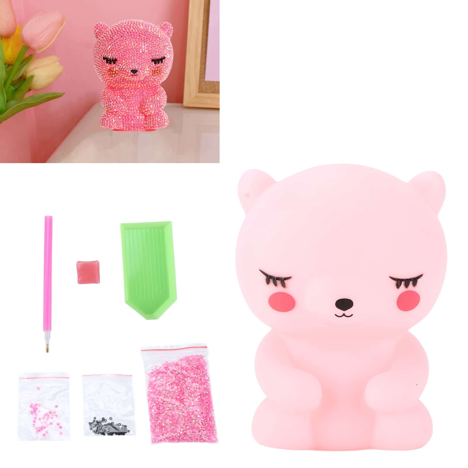 CRGANGZY Kit Pittura Diamanti Fai Da Te – Lampada Notte LED Con Forma Di Luna E Orso, 15x8.8x3.8 Cm - 5