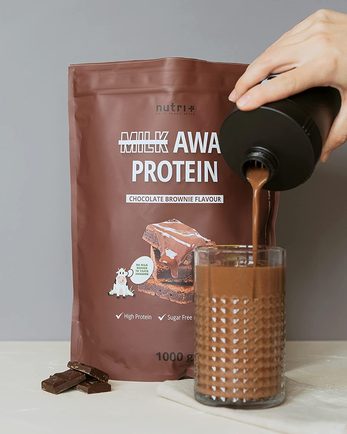 Nutri + Proteine vegane in Polvere Brownie al Cioccolato - Proteina vegan senza Soia da 1kg - Proteine 5 K da Piselli, Grano saraceno, Semi di Canapa, Riso e Semi di Zucca Chocolate Brownie