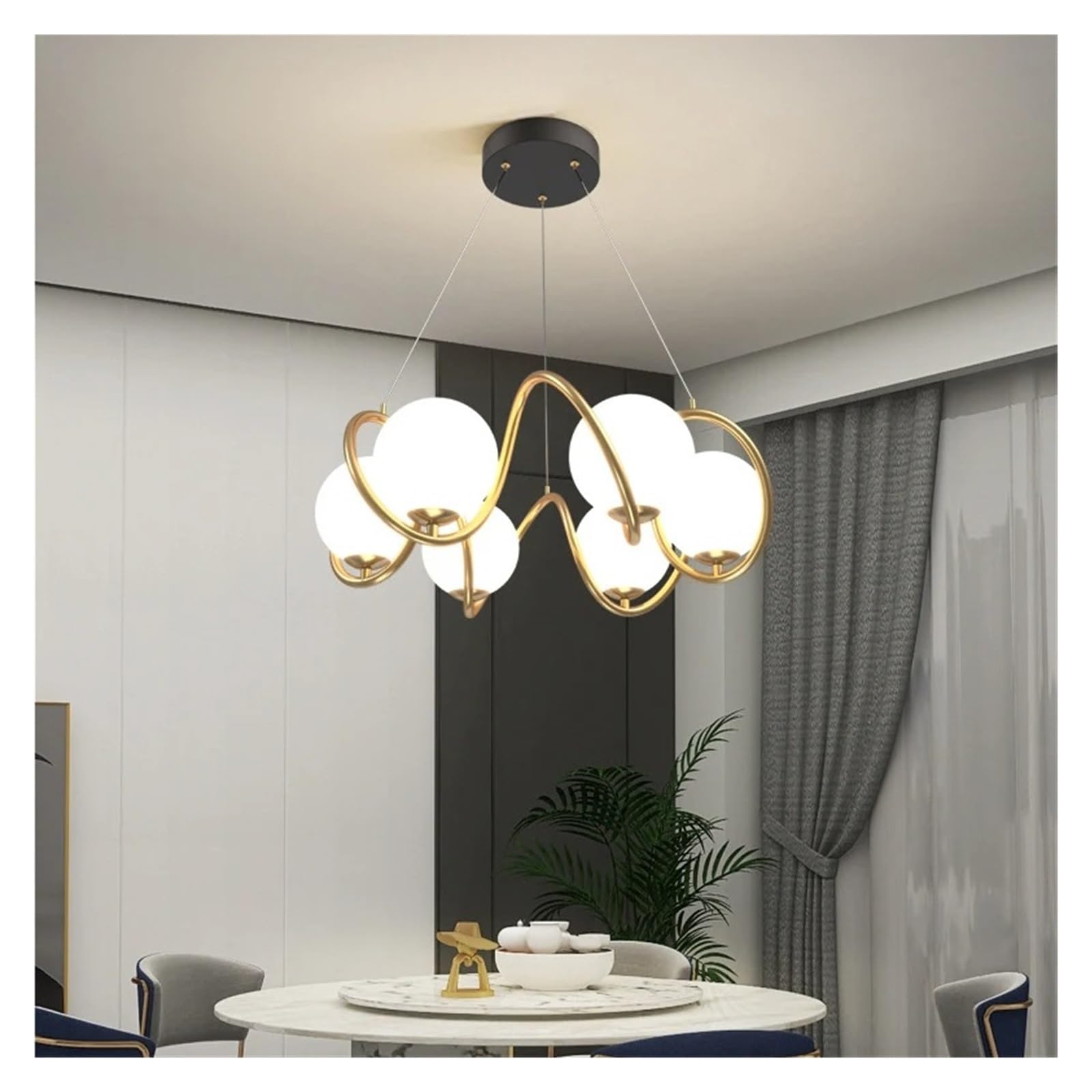 KLXSIVU Nordic Glass Ball Chandelier Decoration Luxury Gold Minimalist Lamp for Living Room Bedroom Loft Design Kitchen