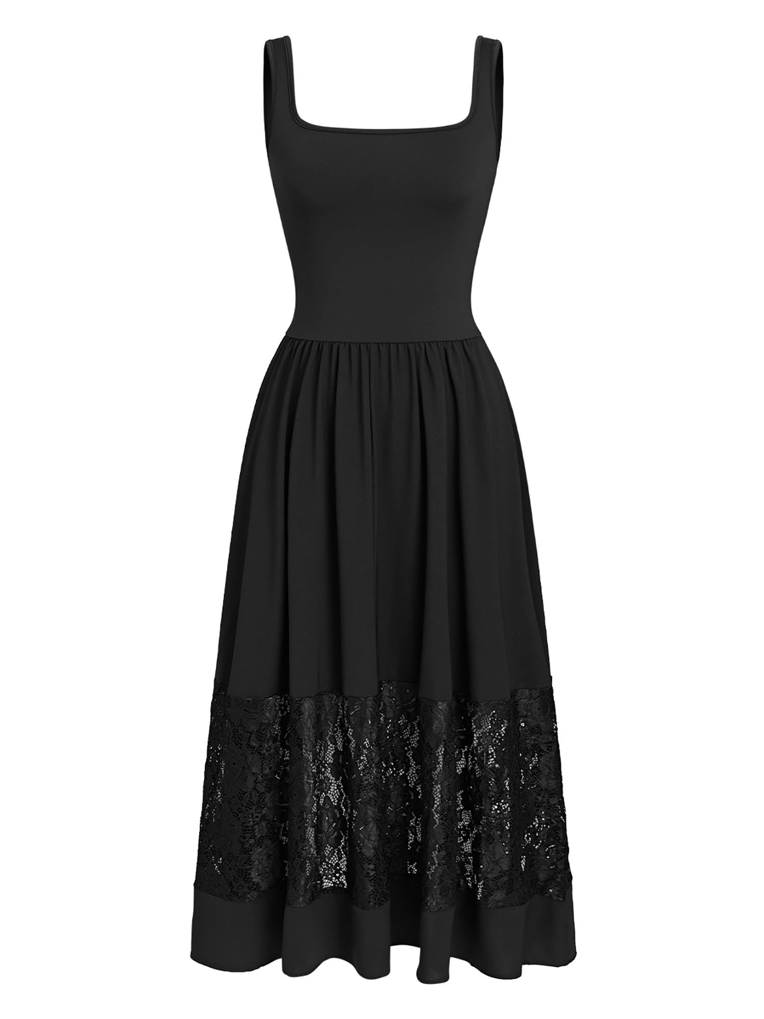 CUPSHE Robe d'été mi-longue pour femme, col carré, dentelle, sans manches, robe d'été décontractée, robe de cocktail, robe d'invitée de mariage