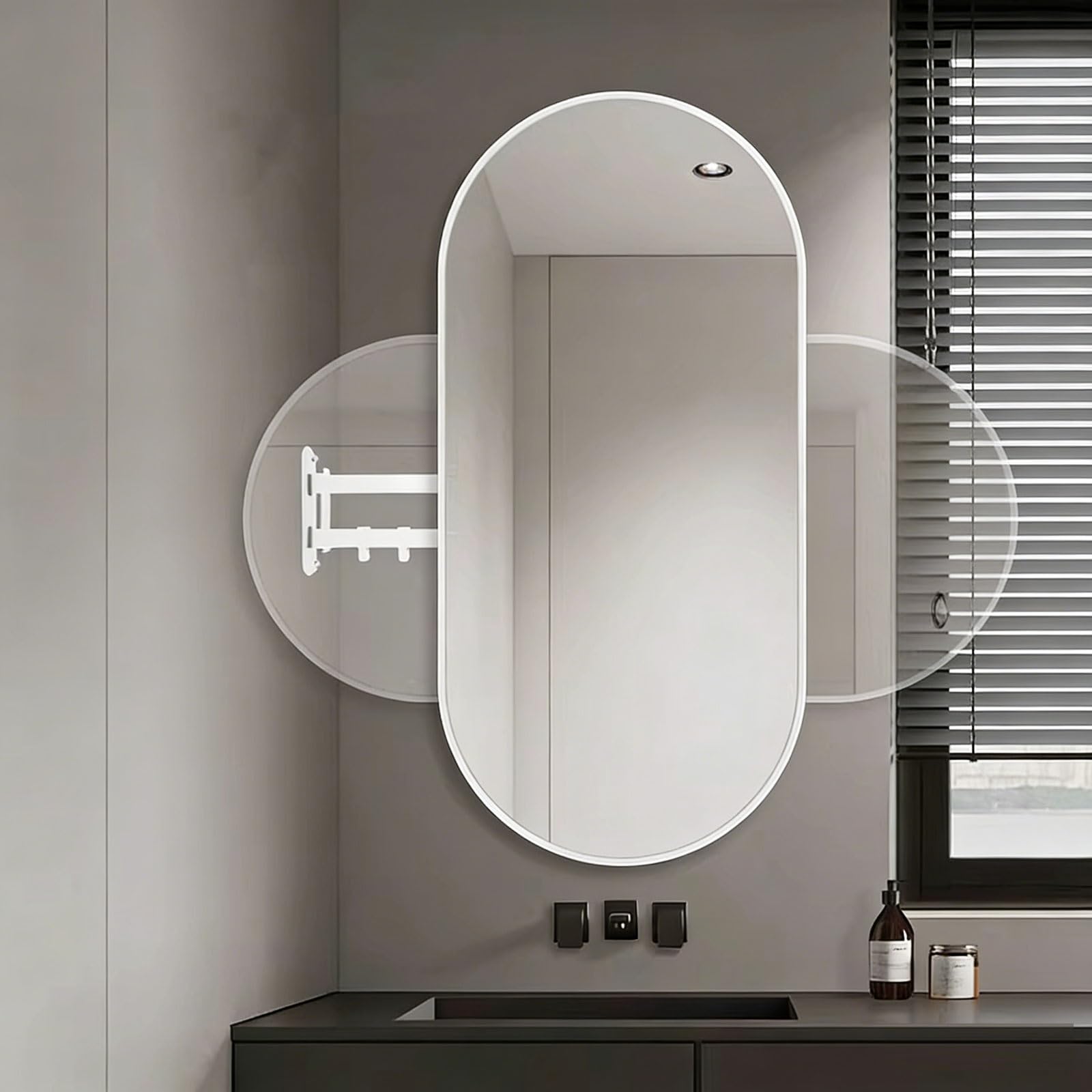 Miroir ovale avec cadre blanc aluminium pose horizontale 60x90