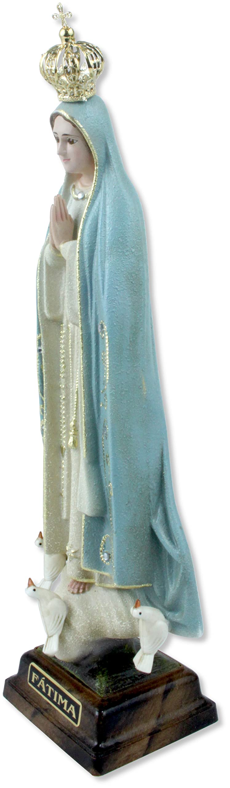 Estatua de la Virgen de Fátima de resina con ojos de resina - 27 cm