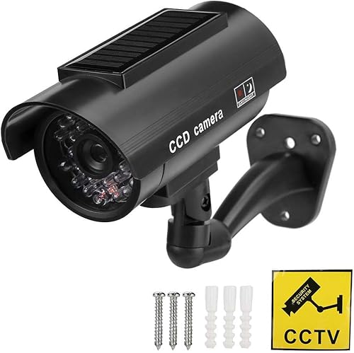 Miniatura 9 de Dioche Cámara de seguridad falsa simulada de la energía solar, cámara de vigilancia antirrobo de forma al aire libre con luz LED intermitente