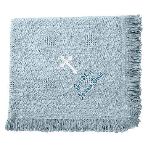Let's Make Memories Personalized God Bless Honeycomb Baby Blanket - Blue - New Baby - Christening- 36x50