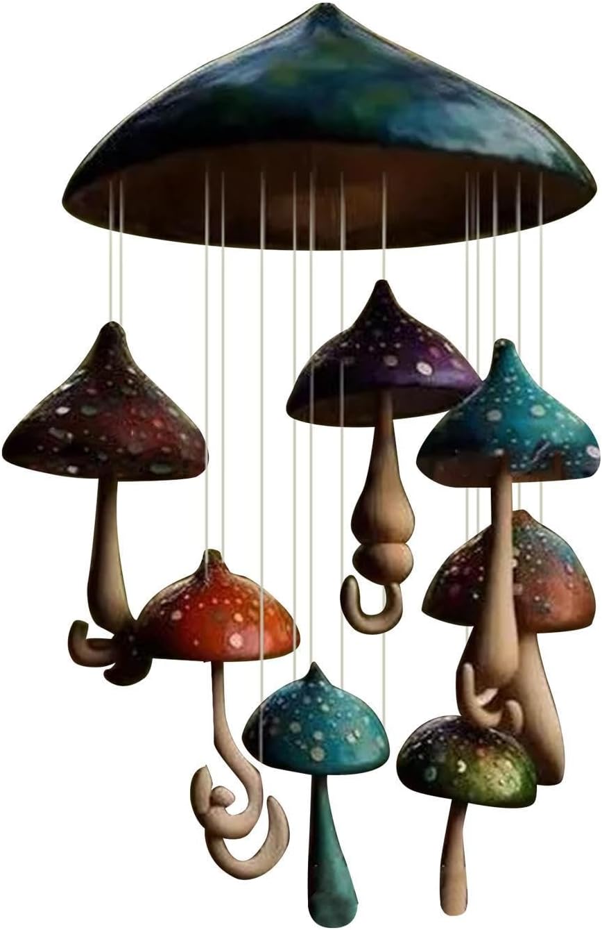 Unique Resin Mushroom Wind Chime Handmade Mushroom Resin Art Wind