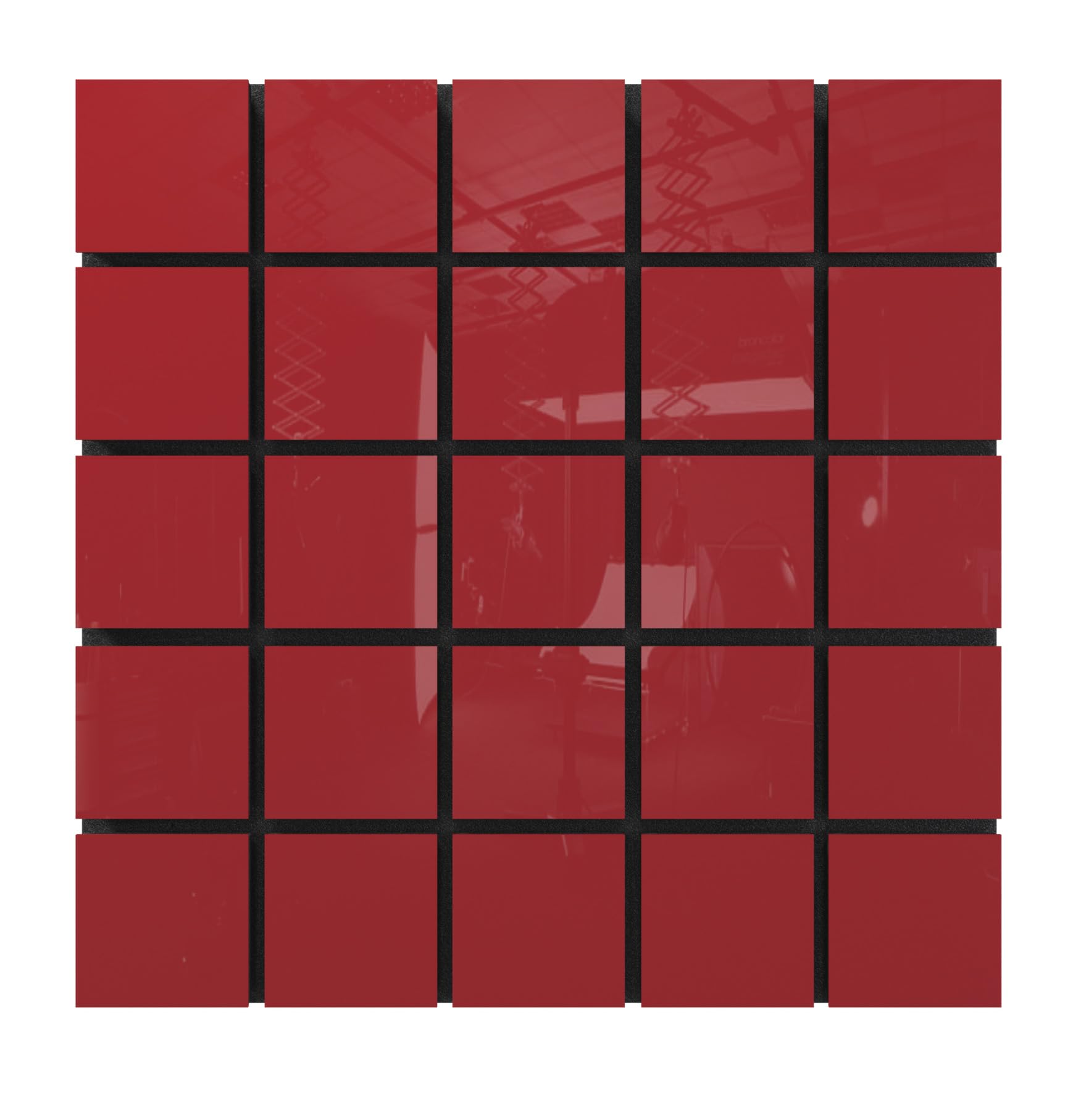 Panel akustyczny pochłaniający dyfuzję akustyczną | 50 x 50 x 5 cm | Absorpcja - rozpraszanie - odbicie - izolacja akustyczna | Kolorowe płytki: (x2 GRID, błyszczący czerwony plastik)